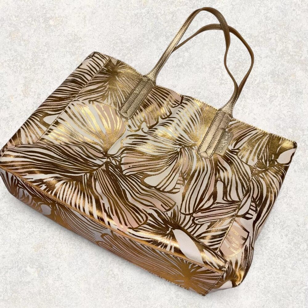 Lilly Pulitzer Surrey Reversible Tote in Gold Metallic Fronds